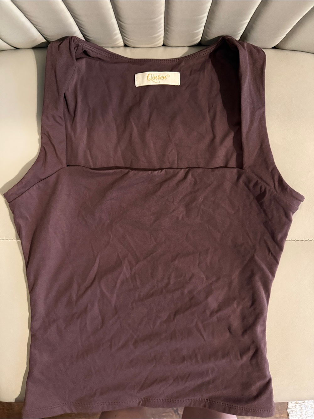 Qinsen Women's Dark Brown Square Neck Tank Top
